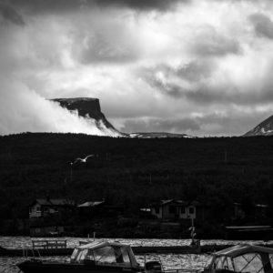 雲の中から現れる山とウミネコ＜L＞