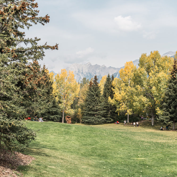 秋の訪れ：山並みを望むキャンモアの公園で過ごす穏やかな午後